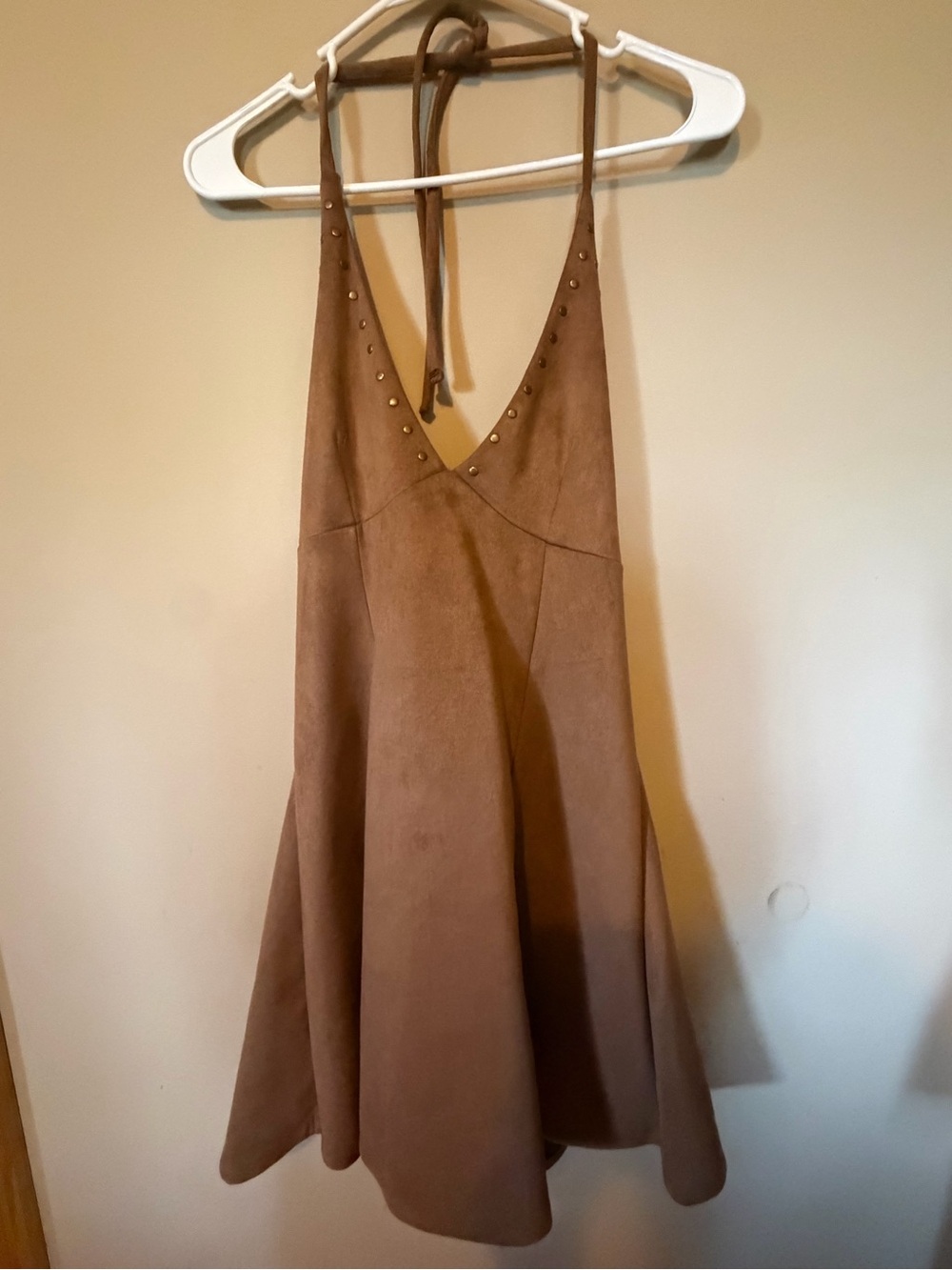 Madden Girl Brown Halter Mini Dress with Stud Trim